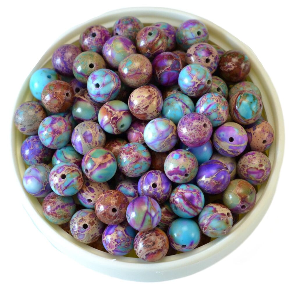 7232 100Pcs Colorful Purple Imperial Jasper Beads Natural Gemstone Smooth